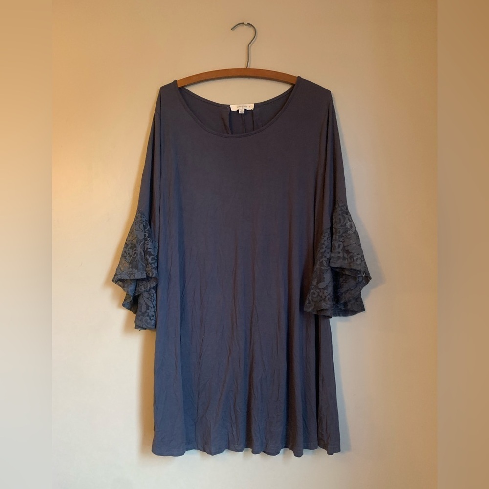 Umgee blouseboho lace top jersey knit lace sleeves shirt tunic coastal plus 1x